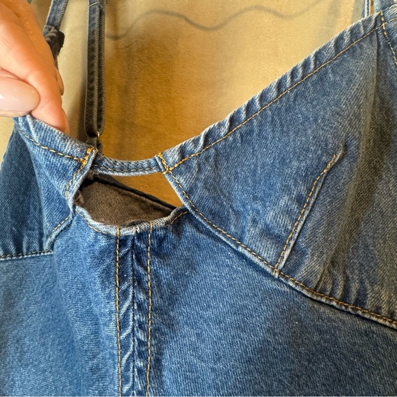 Princess Polly Arwen Denim Mini Dress Blue Slip Dress with Cutout Detail Size 4 - Picture 3 of 10